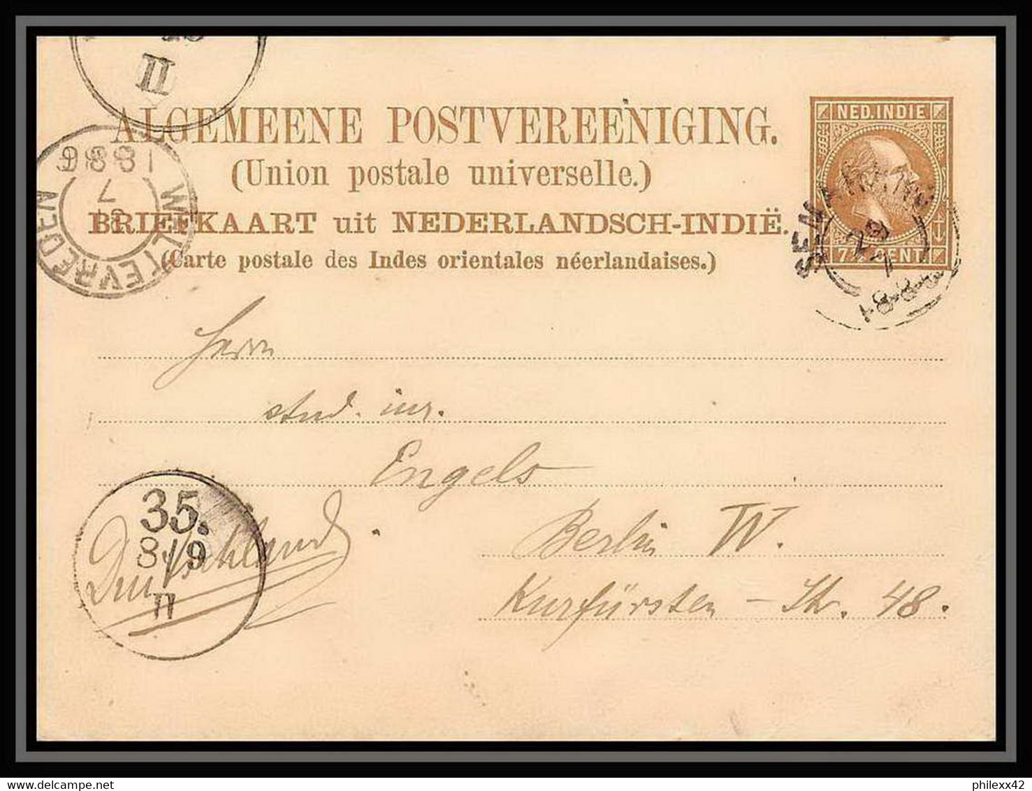 3520/ Nederland Indie Entier Stationery Carte Postale (postcard) 1886 Pour Berlin Allemagne (germany) - India Holandeses