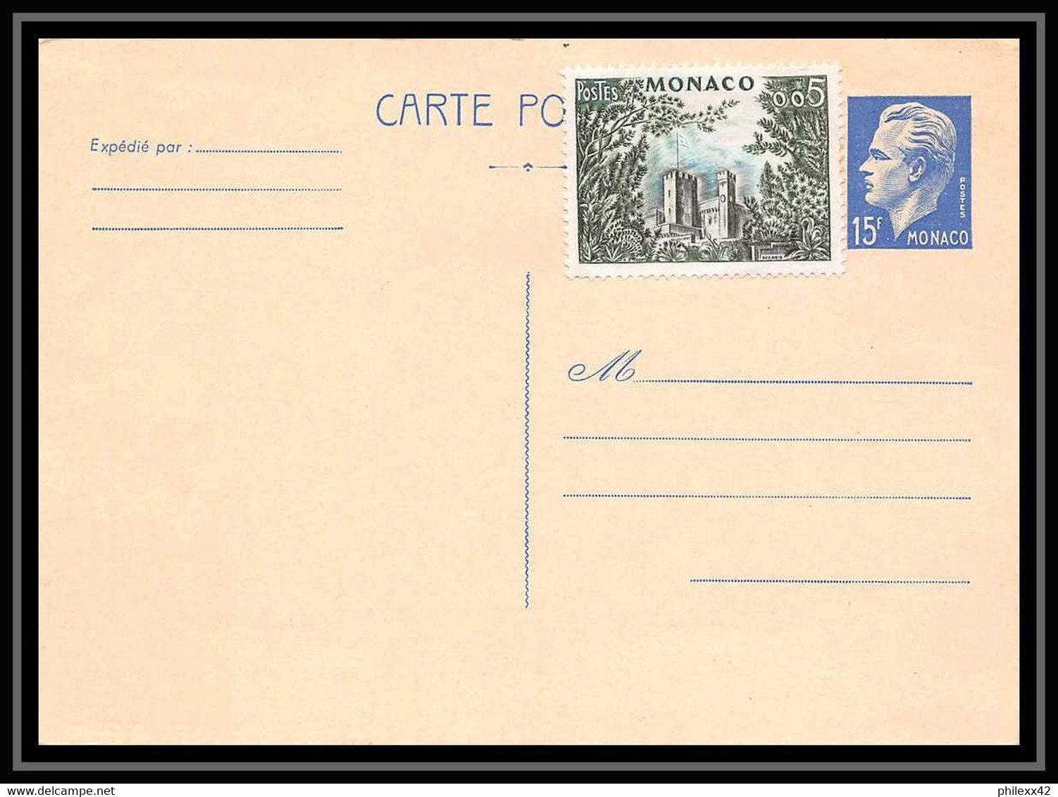 4472 Raignier 15f Bleu B1 139mm Cote 250 1958 Carte Postale Monaco Entier Postal Stationery - Postal Stationery