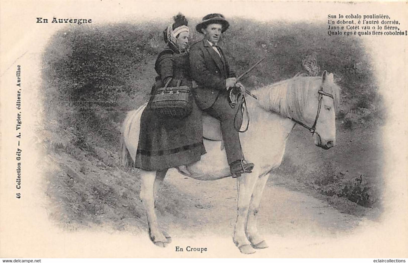 Non Localisé. Auvergne. Cantal      15       Un Couple Monté Sur Un Cheval    Gély 46       (Voir Scan) - Autres & Non Classés