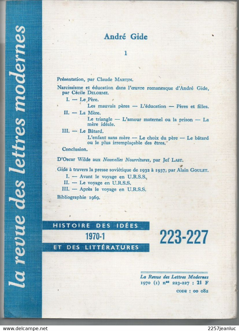 André Gide - Etudes Gidiennes Présentées Par Claude Martin Revue Des Lettres Modernes 1970 - La Pléiade