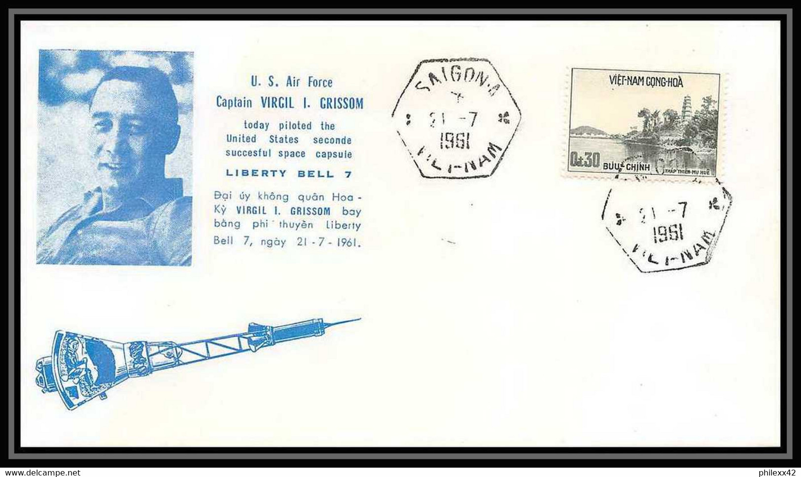 3529/ Espace Space Raumfahrt Lettre Cover Briefe Cosmos 21/7/1961 Grissom Liberty Bell 7 Viet Nam (Vietnam) - Asia