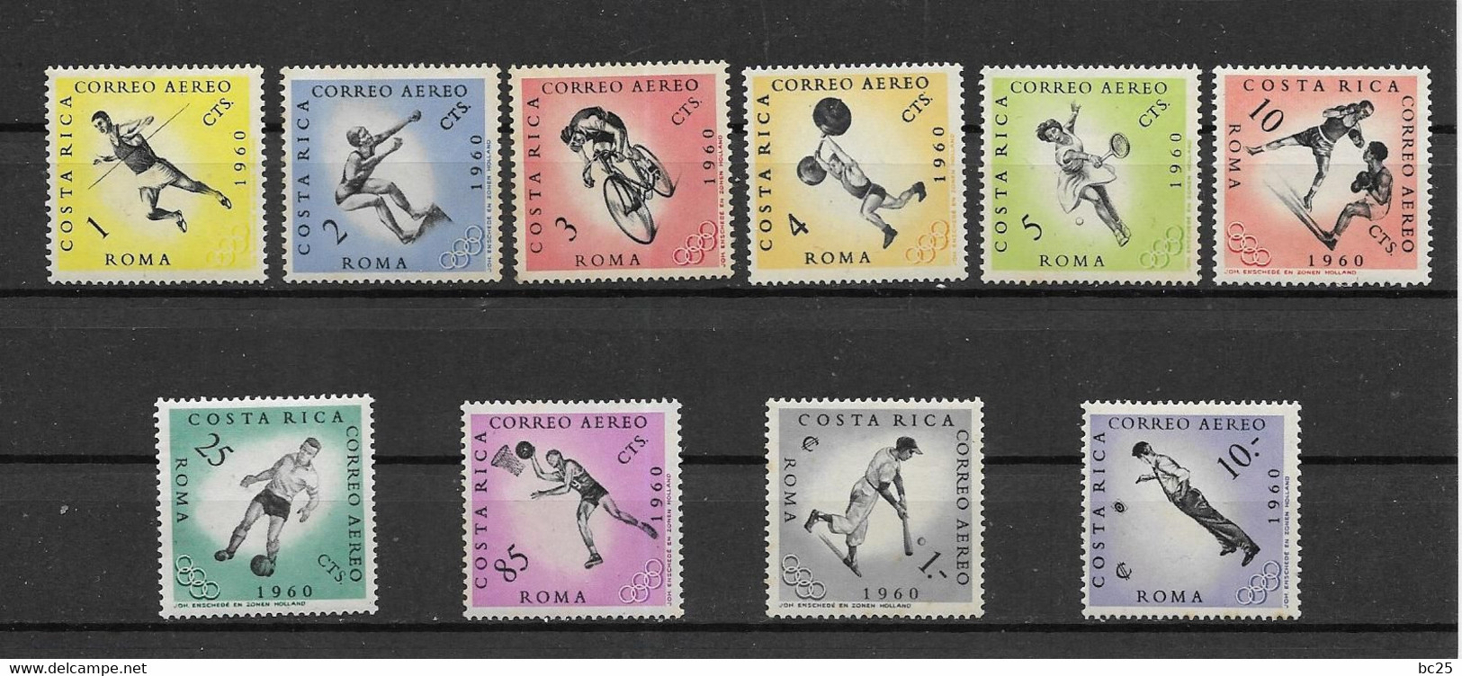 COSTA -RICA-AERIEN -SUPERBE SERIE COMPLETE DE 10 TIMBRES NEUFS * * N°301-310 JEUX OLYMPIQUES DE ROME 1960  - SCAN VERSO - Costa Rica