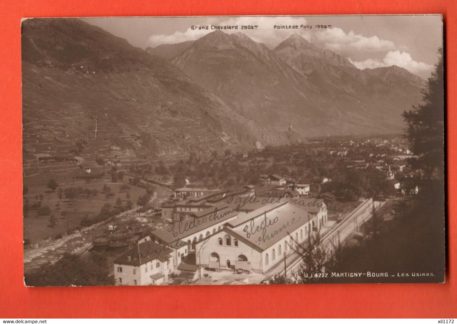 ZBB-03  Martigny-Bourg Les Usines, Electro-chimie. Grand Chavalard, Pointe De Fully. Circulé En 1916. Jullien 4222,Sepia - Martigny