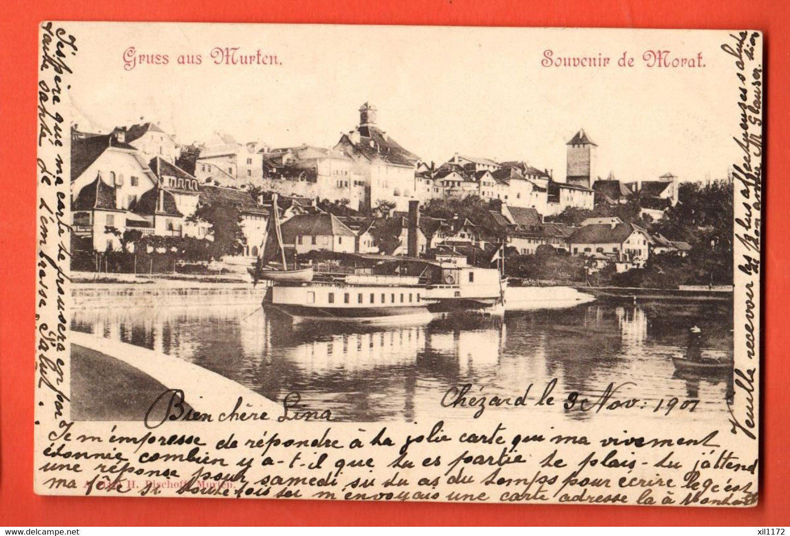 ZBB-11 Gruss Aus Murten Souvenir De Morat, Le Port Bâteau. Cachet CLhézard 1921 - Murten