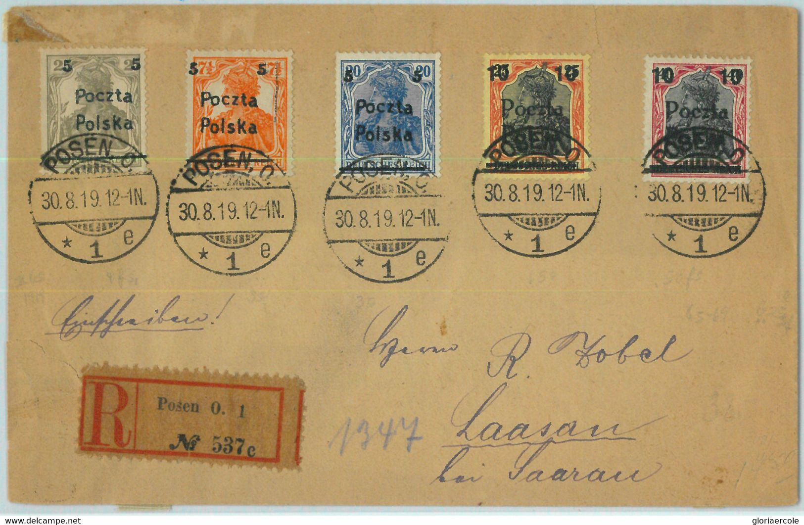 94174 -  POLAND - POSTAL HISTORY -  Michel # 130/34 On REGISTERED COVER 08.1919 - Other & Unclassified