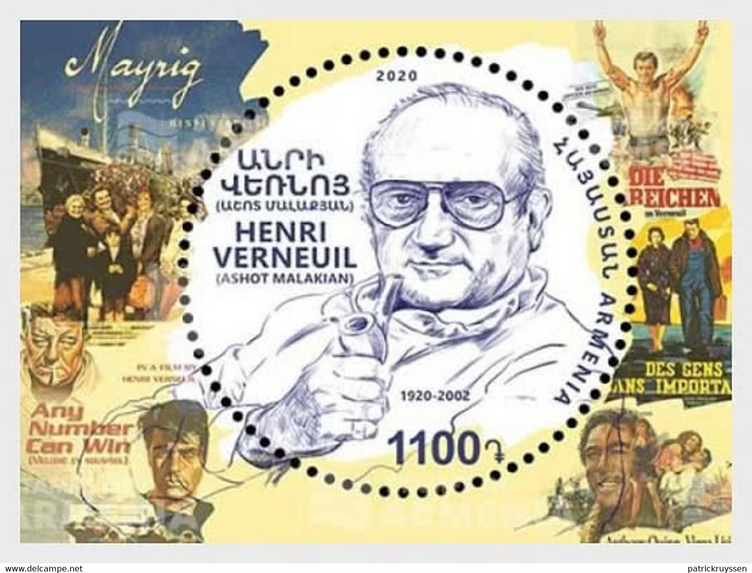 Armenia 2020 Armenie 100th Ann Henri VERNEUIL Ashot Malakian Art Cinemat Ms1v - Armenia