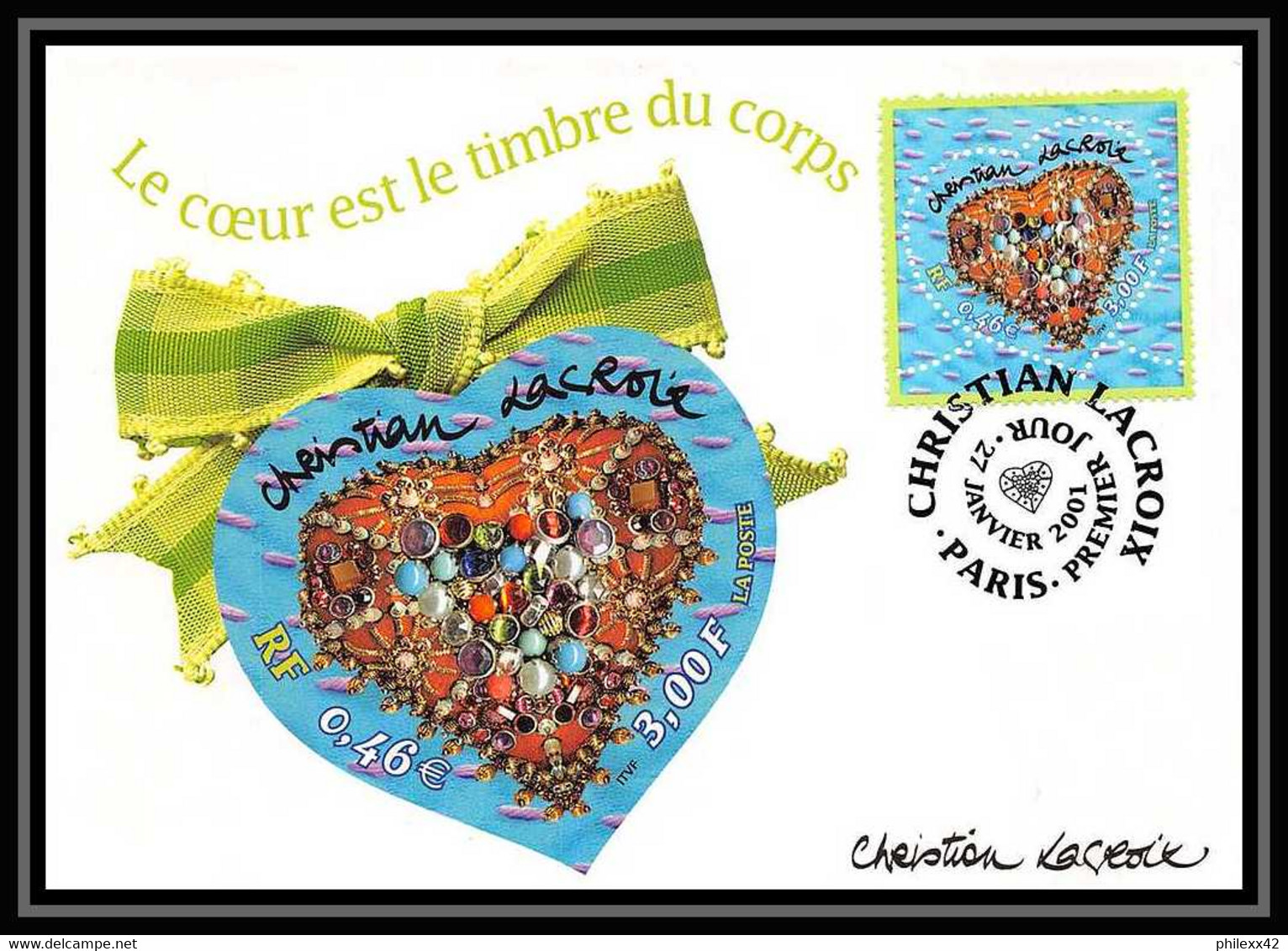 5265/ Carte Maximum (card) France N°3368 Saint Valentin, Cœur 2001 Du Couturier Christian Lacroix - 2000-2009