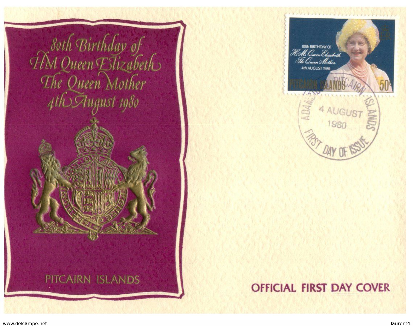 (P 20) Pitcairn Island FDC  - 1980 - Queen Mothers (with Special Raise Printing) - Pitcairninsel