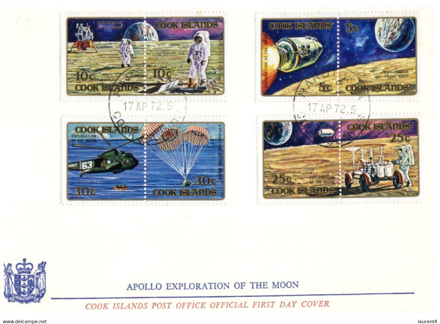 (P 20) Cook Island FDC  - 1972 Apollo Exploration Of The Moon FDC (with Bonus Anniversary Postcard) - Islas Cook