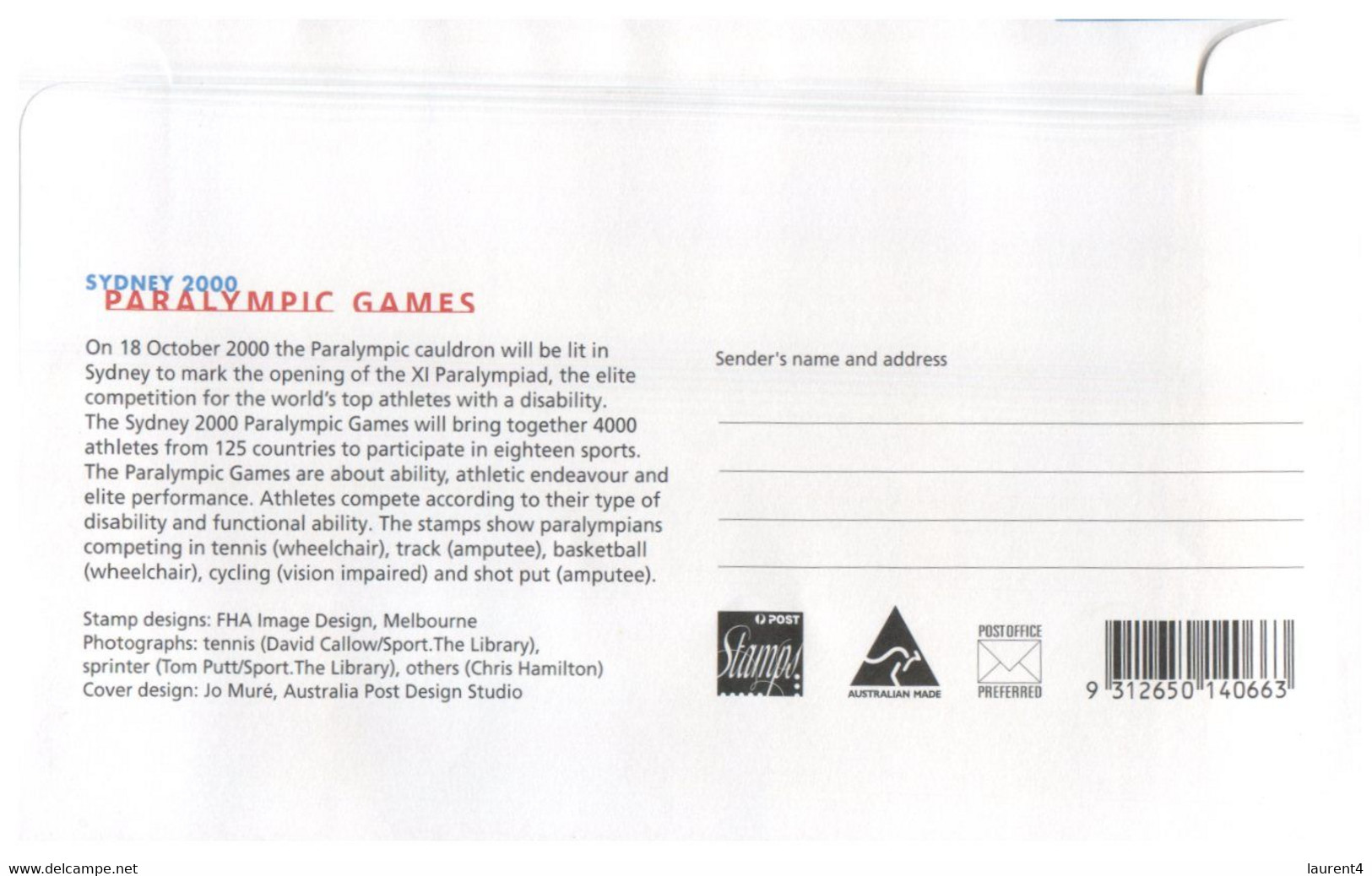 (P 22) Australia FDC  - 2 Covers - Sydney Paralympic Games 2000 - Zomer 2000: Sydney - Paralympics
