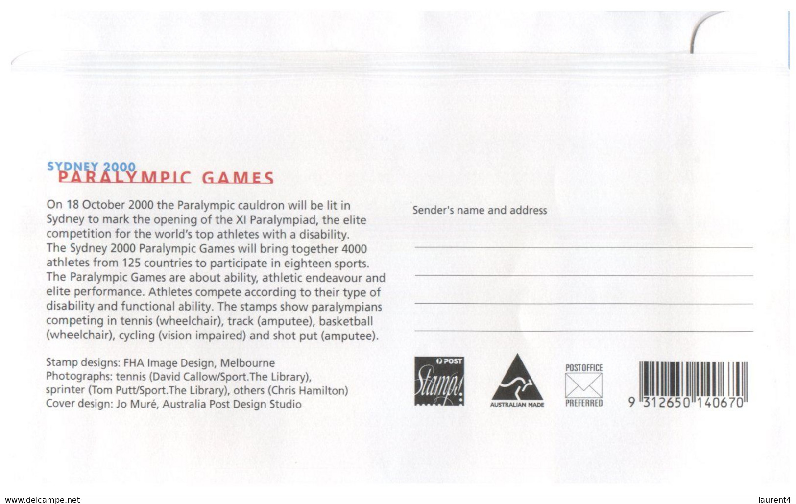 (P 22) Australia FDC  - 2 Covers - Sydney Paralympic Games 2000 - Zomer 2000: Sydney - Paralympics