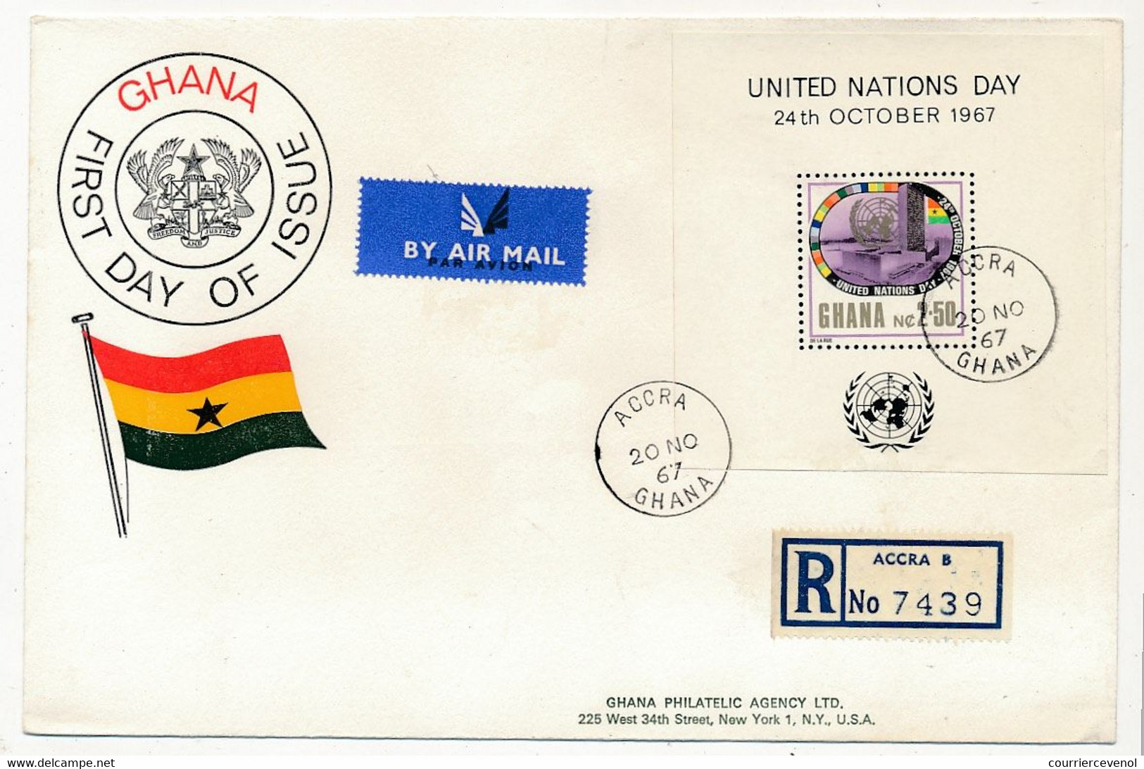 GHANA - 4 Valeurs "United Nations Day - 24 Octobre 1967" Sur 2 FDC (série / Bloc Feuillet) Accra 20 Nov 1967 - Ghana (1957-...)