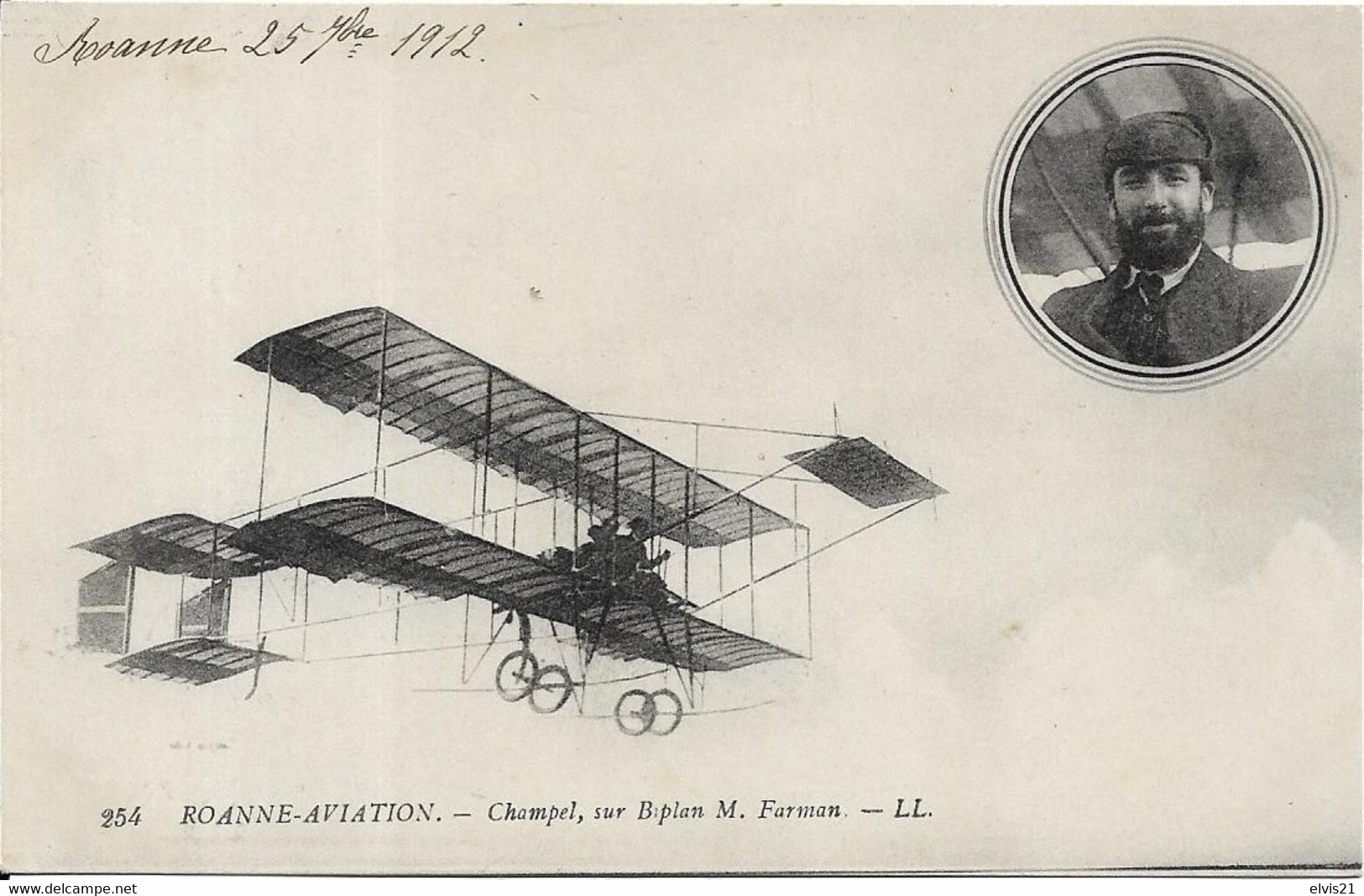 AVIATION.ROANNE Champel Sur Biplan Farman - Roanne