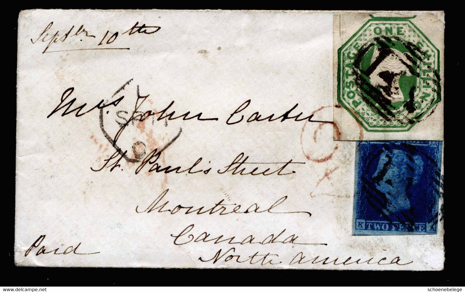 A6795) UK Grossbritannien Brief Von Burford 10.09.1852 N. Montreal / Canada Mit Seltener Mischfrankatur Mi.4 Und 7 - Briefe U. Dokumente