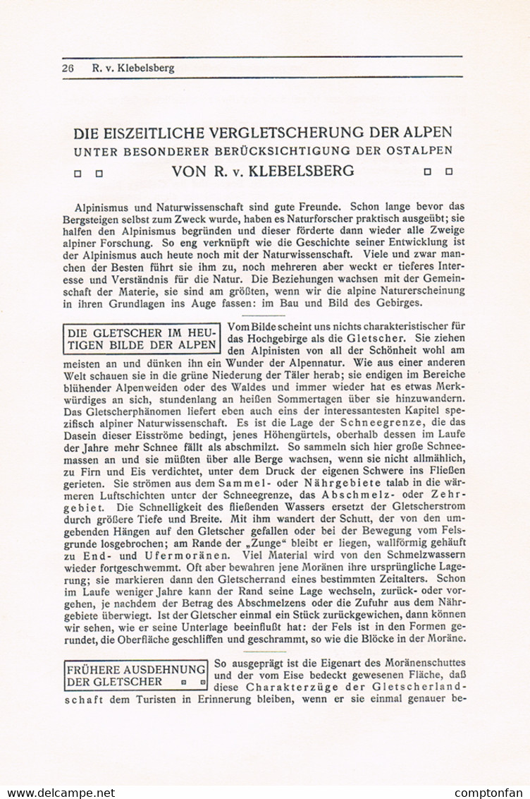 754 - Klebelsberg Eiszeit Gletscher Gletscherkunde Ostalpen Artikel 1913 !! - Other & Unclassified