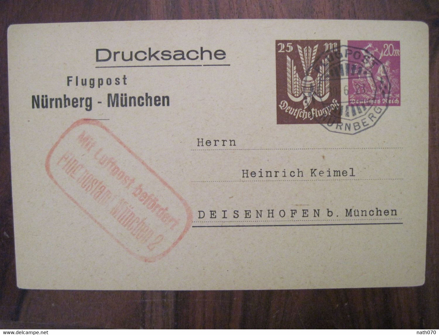 1923 Flugpost Nürnberg München Luftpost Air Mail Poste Aerienne Cover Deutsches Reich DR Germany Deisenhofen - Lettres & Documents