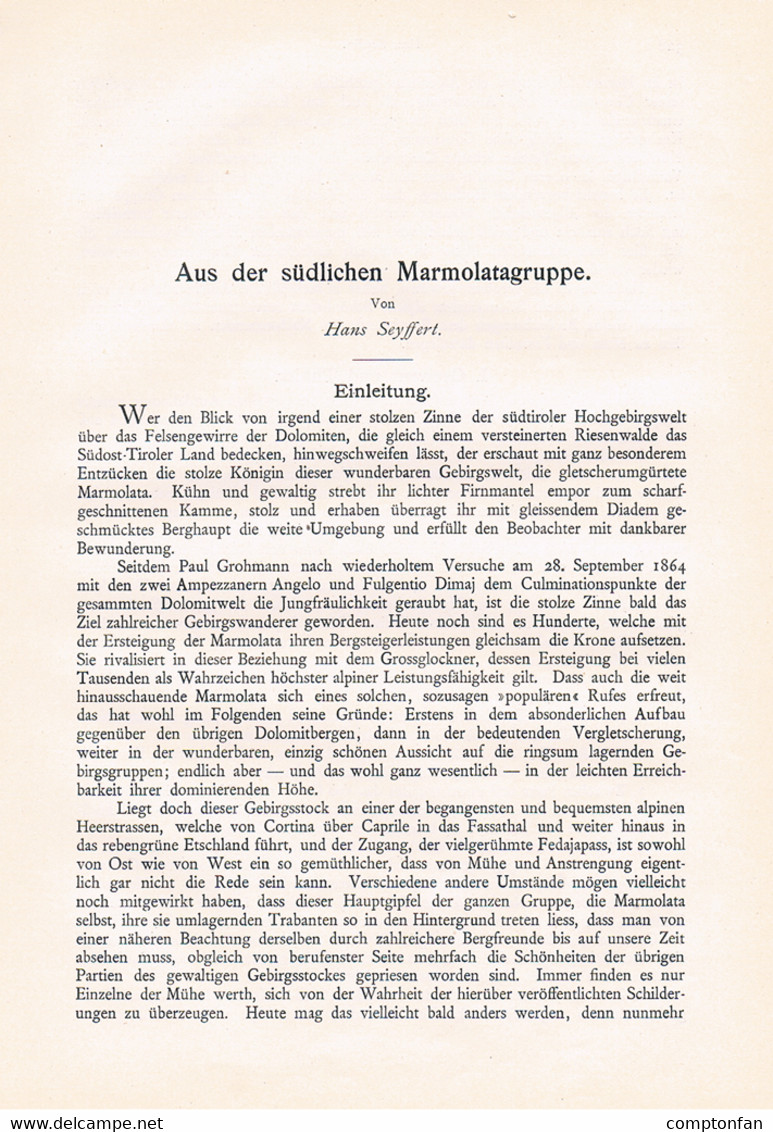 762 Seyffert Marmolata Dolomiten Trentino Südtirol Italien Artikel 1898 !! - Otros & Sin Clasificación