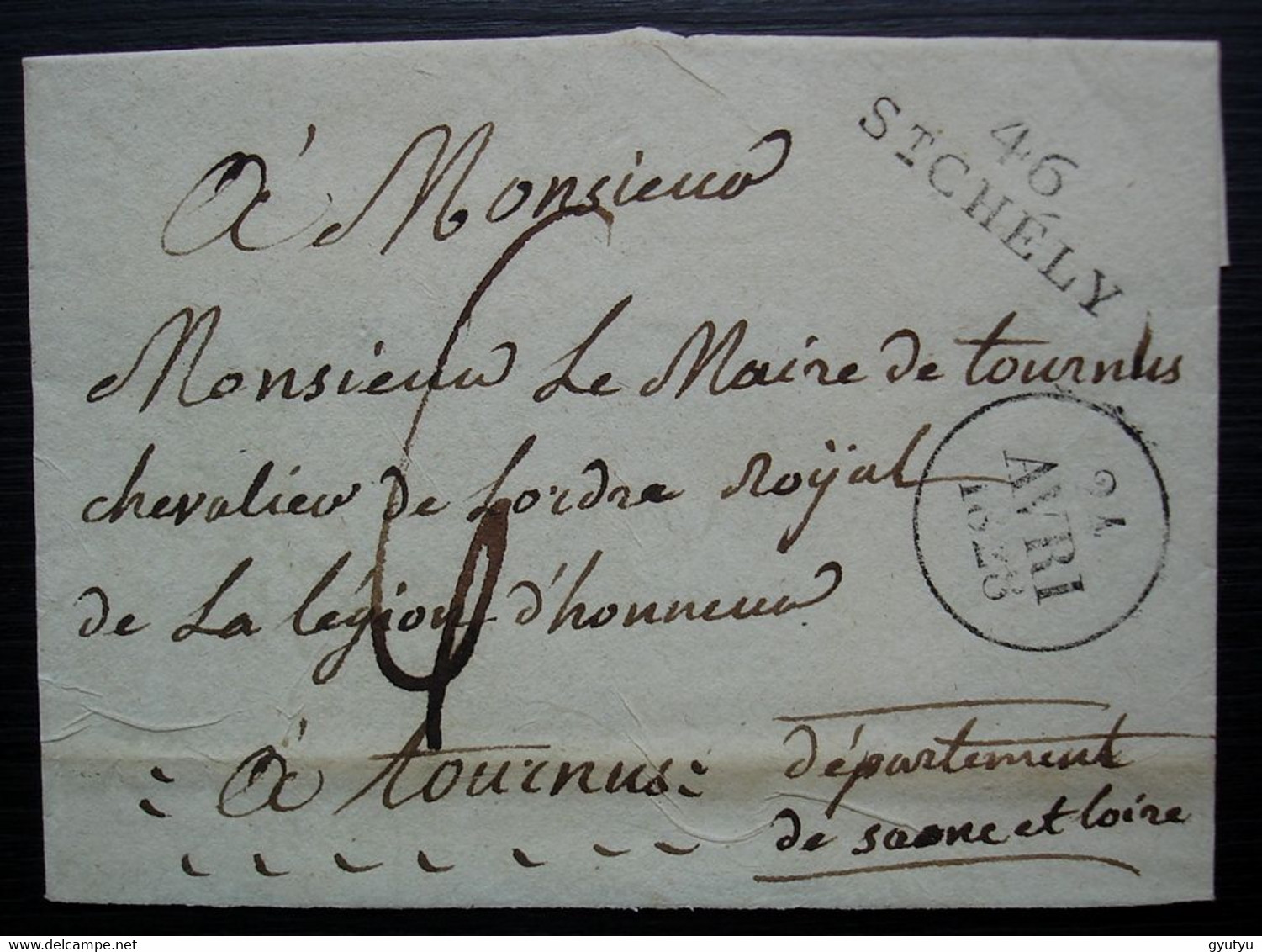 46/ ST CHELY (Saint Chély) 1828 Marque Linéaire Sur Lettre Pour Tournus, Sans Correspondance - 1801-1848: Precursores XIX