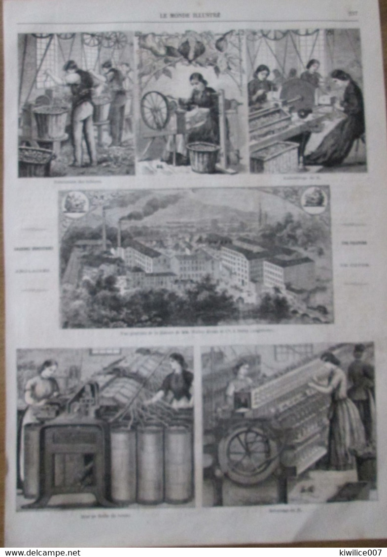 Gravure 1863  DERBY   UNE FILATURE DE COTON   MM WALTER EVANS - Derbyshire