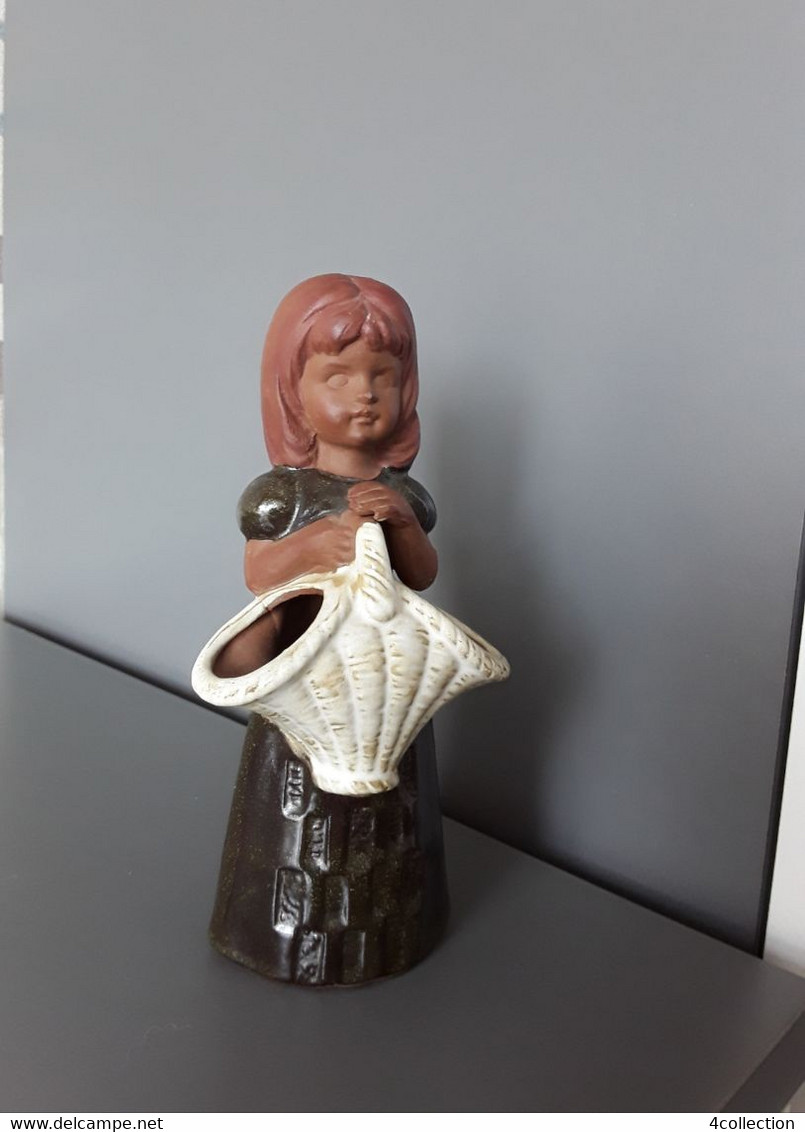 Old Vintage Scandinavian Sweden Studio Art Handmade Ceramic Folk Girl Figurine Figural Vase - Andere & Zonder Classificatie