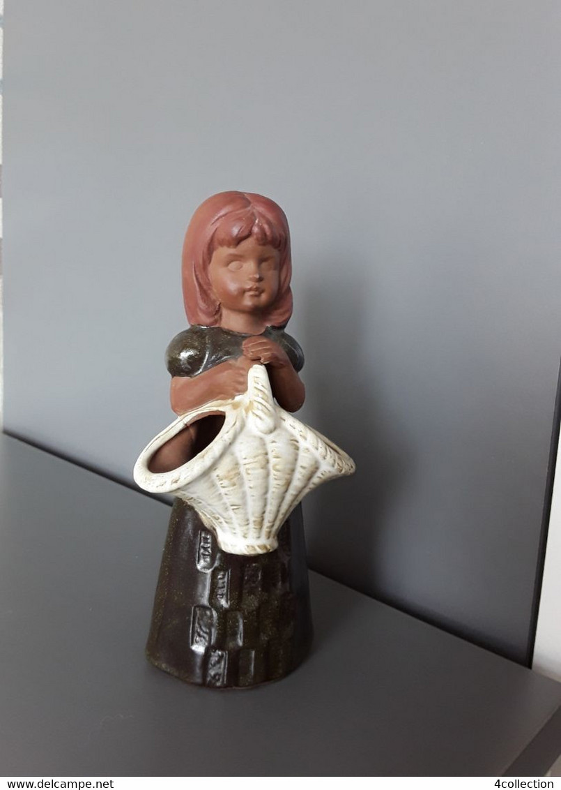 Old Vintage Scandinavian Sweden Studio Art Handmade Ceramic Folk Girl Figurine Figural Vase - Other & Unclassified