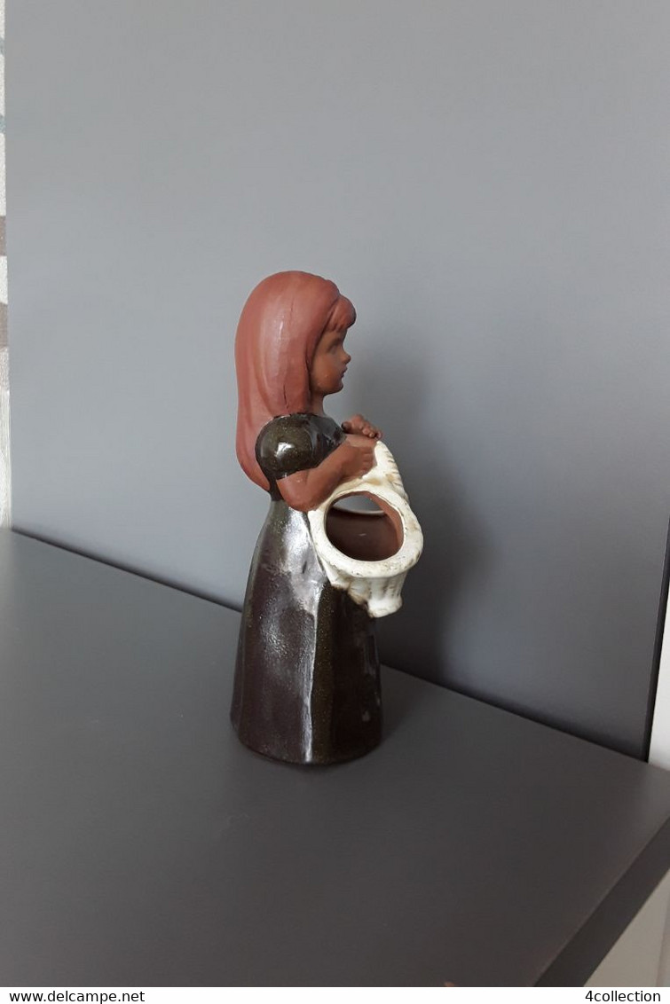 Old Vintage Scandinavian Sweden Studio Art Handmade Ceramic Folk Girl Figurine Figural Vase