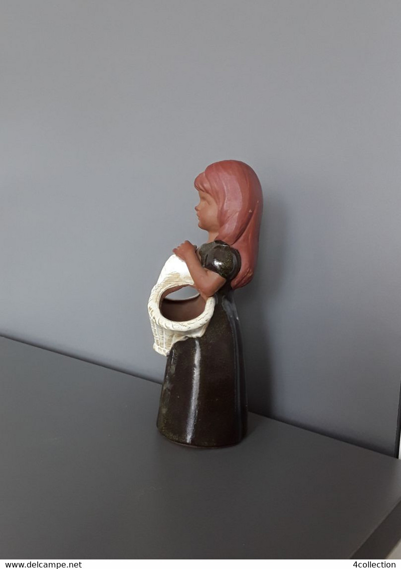 Old Vintage Scandinavian Sweden Studio Art Handmade Ceramic Folk Girl Figurine Figural Vase