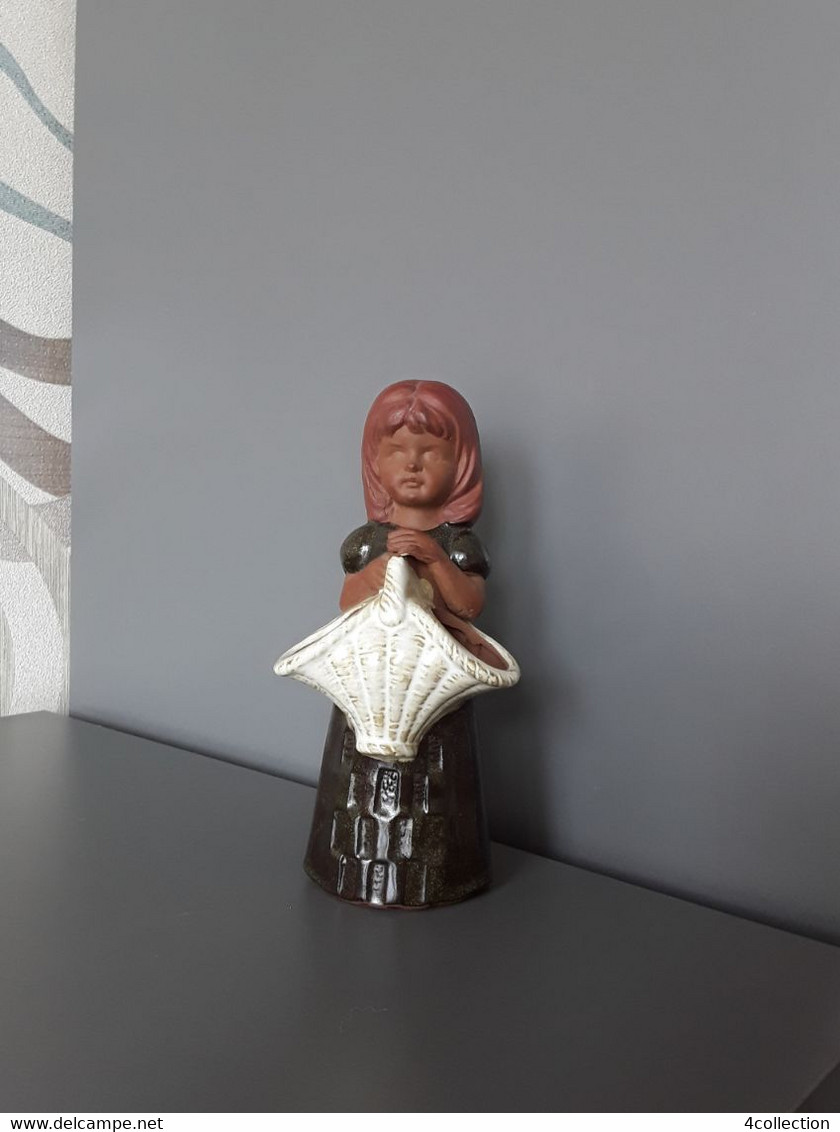 Old Vintage Scandinavian Sweden Studio Art Handmade Ceramic Folk Girl Figurine Figural Vase