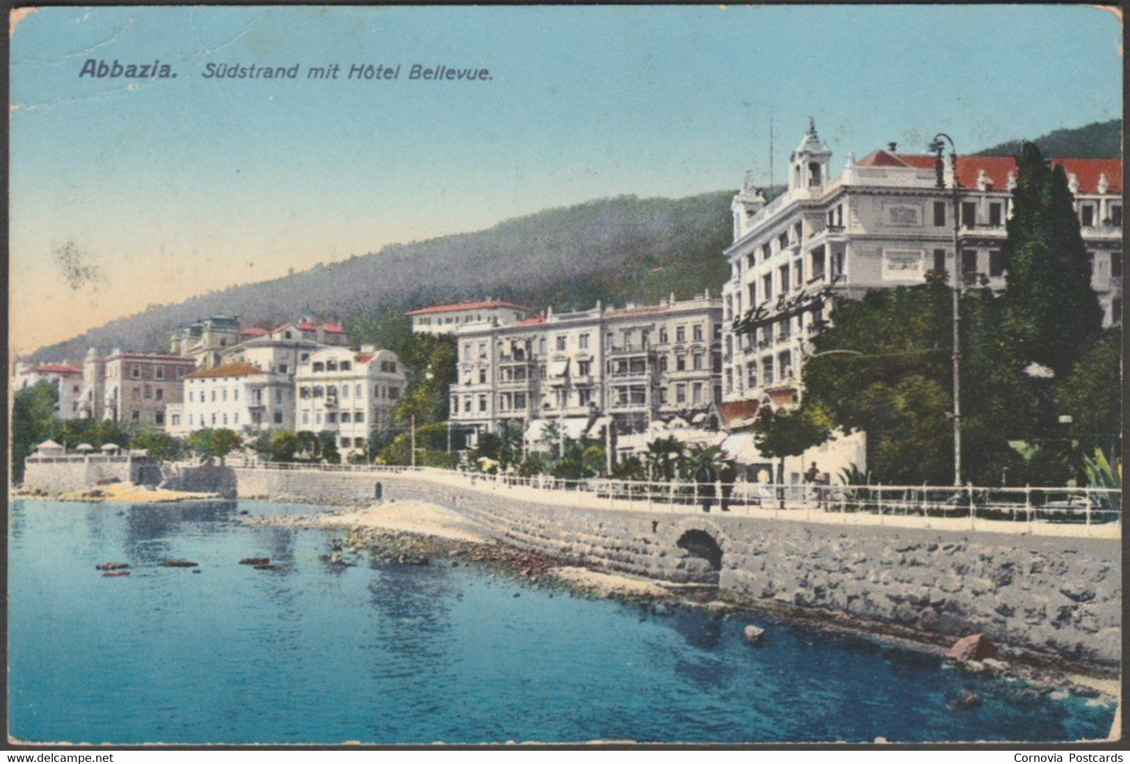 Südstrand Mit Hôtel Bellevue, Abbazia, 1913 - Divald & Monostory AK - Croacia