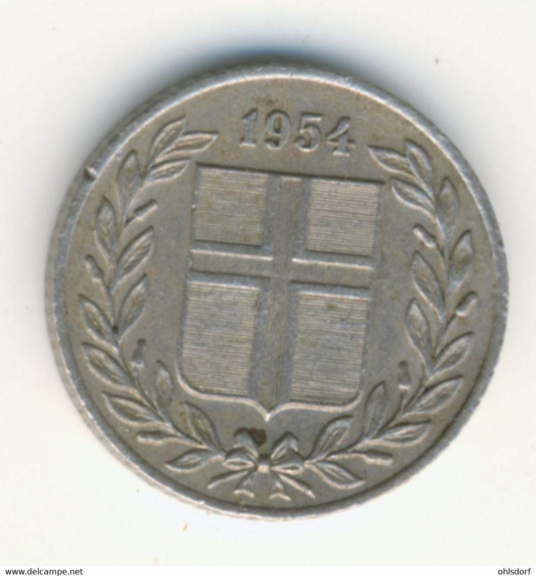 ICELAND 1954: 25 Aurar, KM 11 - Islanda