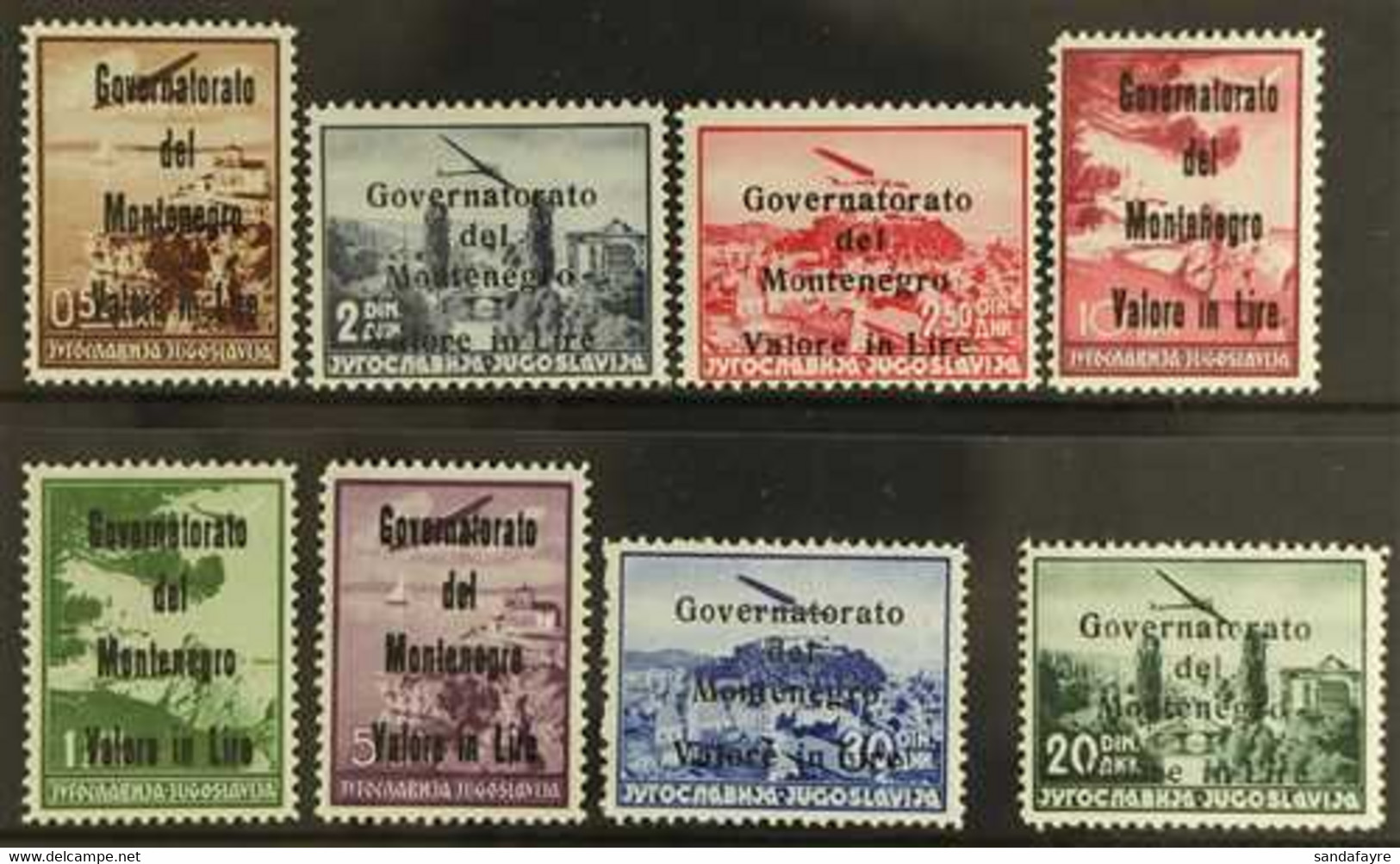 1942 Italian Occupation Air Set Of 8, Overprint In Black, Michel 44b/51b (SG 52B/59B), Never Hinged Mint. For More Image - Montenegro