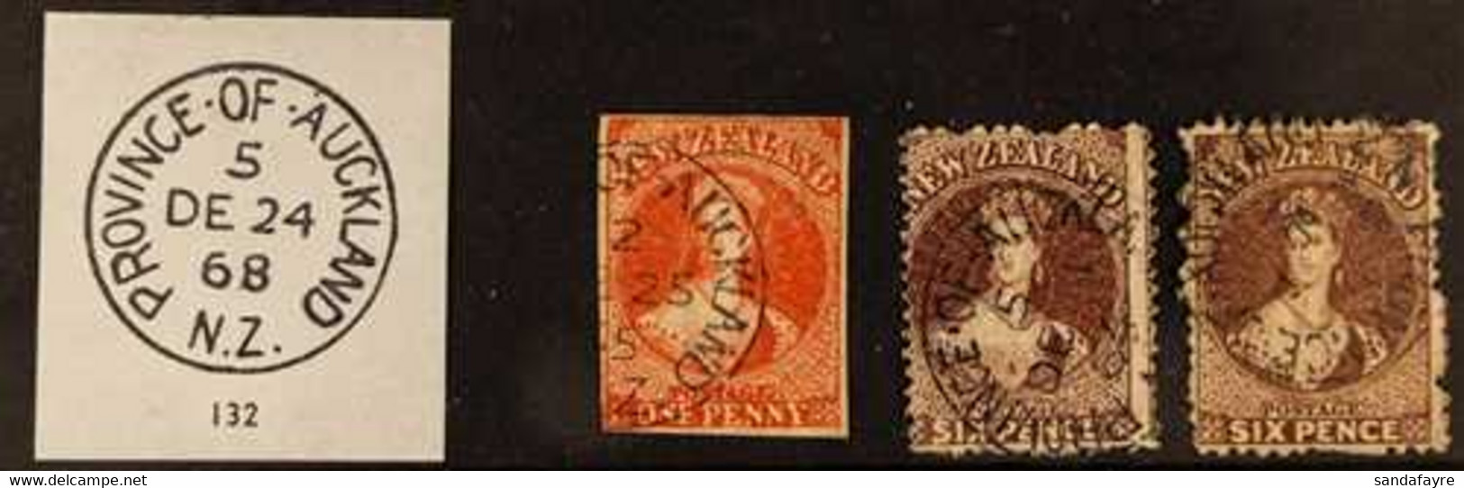 WAIKATO WAR - PROVINCE OF AUCKLAND DATE STAMPS Clear Large Part Strikes On Chalon Issues, With 1865 On Imperf 1d SG 97 W - Other & Unclassified