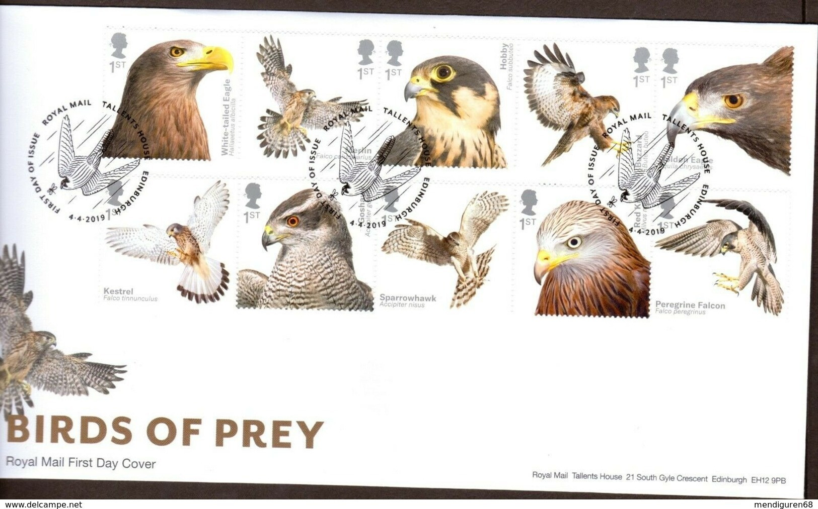 GROSSBRITANNIEN GRANDE BRETAGNE  GB 2019 BIRDS OF PREY SET OF 10V FDC SG 4200-09 MI 4369-78 YT 4781-90 SC 3831-40 - 2011-2020 Decimale Uitgaven