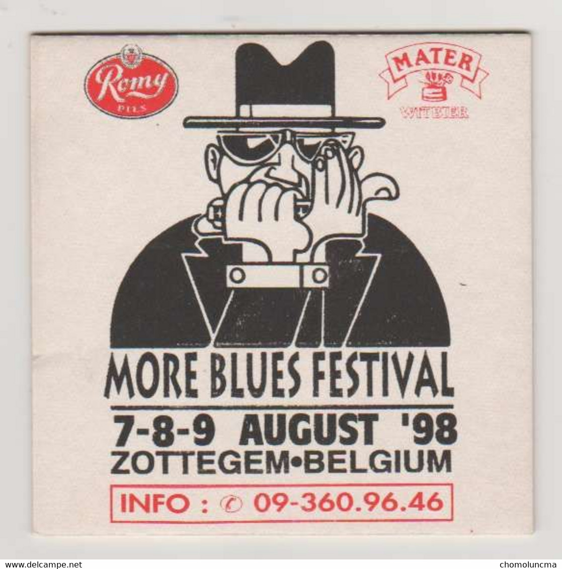 1998 Blues Festival Zottegem Harmonica Bierre Bier ROMY MATER Sous Bock Cartonné Blues Brothers Dessin Drawing - Portavasos