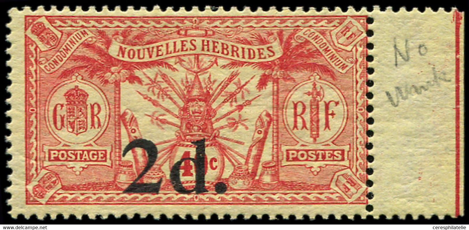 * NOUVELLES HEBRIDES 69 : 2d. Sur 40c. Rouge Sur Jaune, Bdf, TB - Other & Unclassified