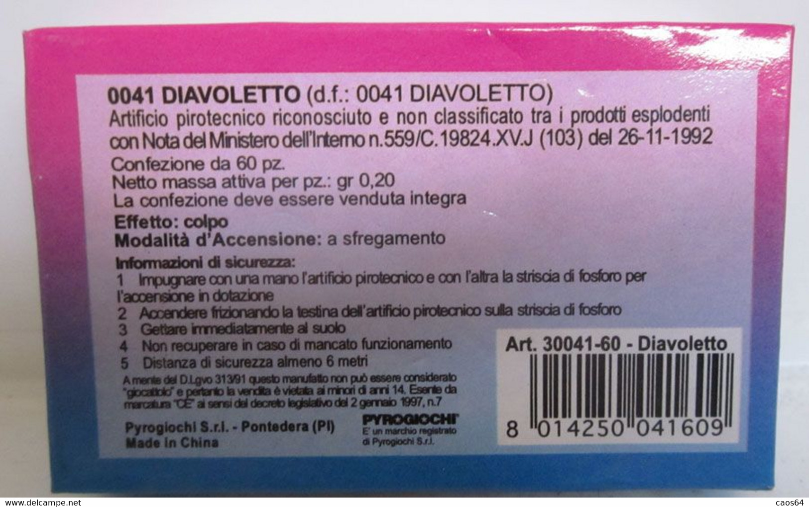 DIAVOLETTO  60  PEZZI GIOCO PIROTECNICO LIBERA VENDITA NEW NUOVO - Nieuwjaar