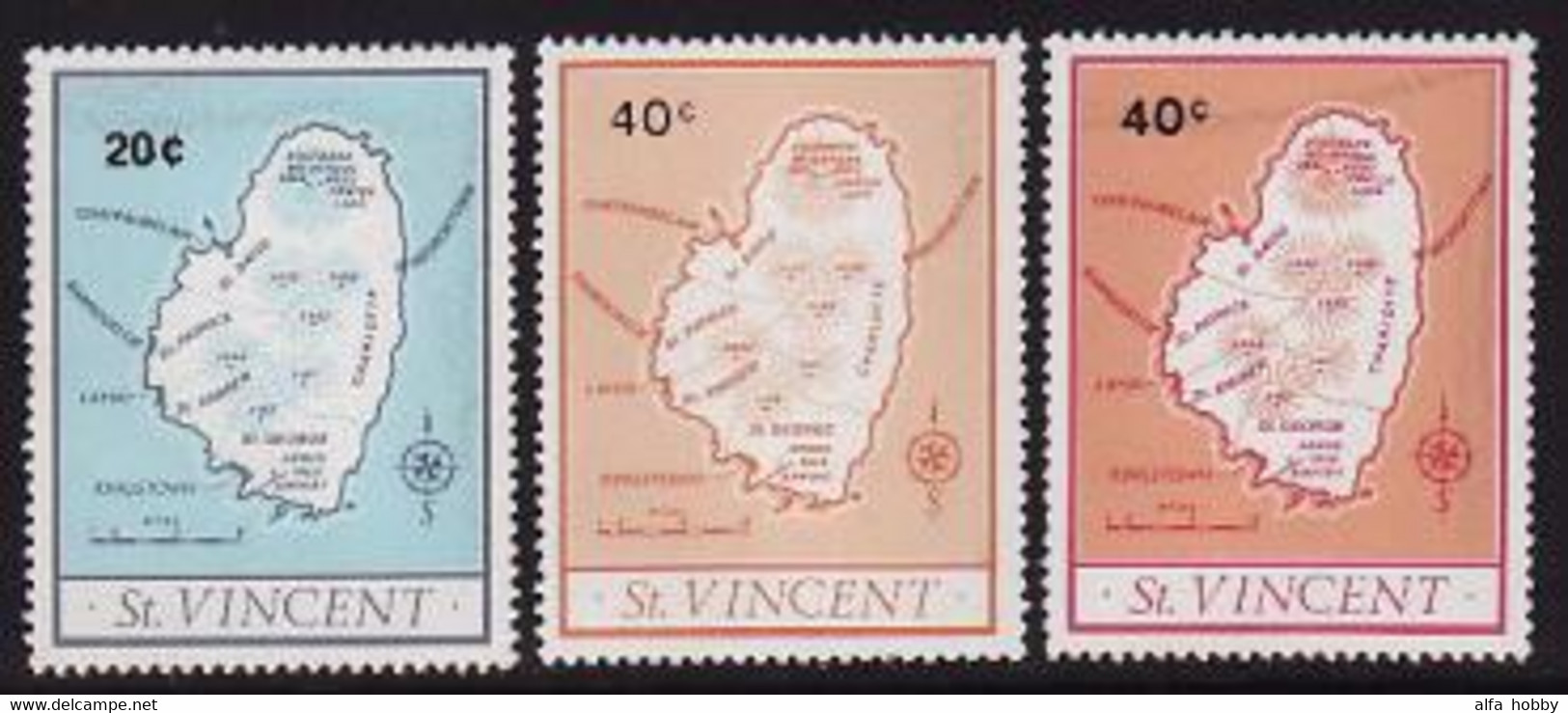 St. Vincent, 1977, Map Of The Island, 3 Stamps - Geography