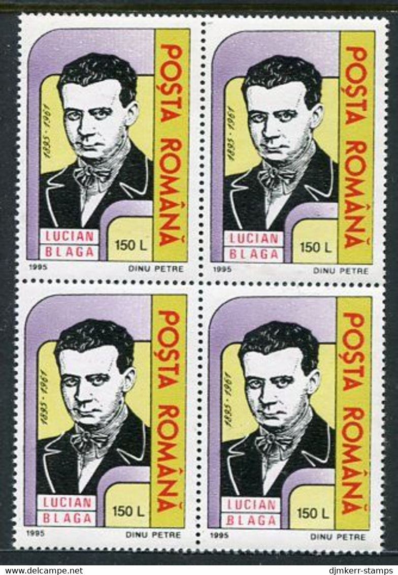 ROMANIA 1995 Lucian Blaga Block Of 4 MNH / **.  Michel 5086 - Unused Stamps