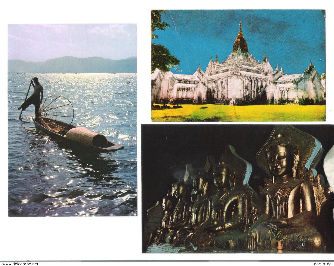 3 Cards - Myanmar - Burma - Ananda Temple - Buddha Images In Pindaya Caves - Fisherman Of Inle Lake - Myanmar (Burma)