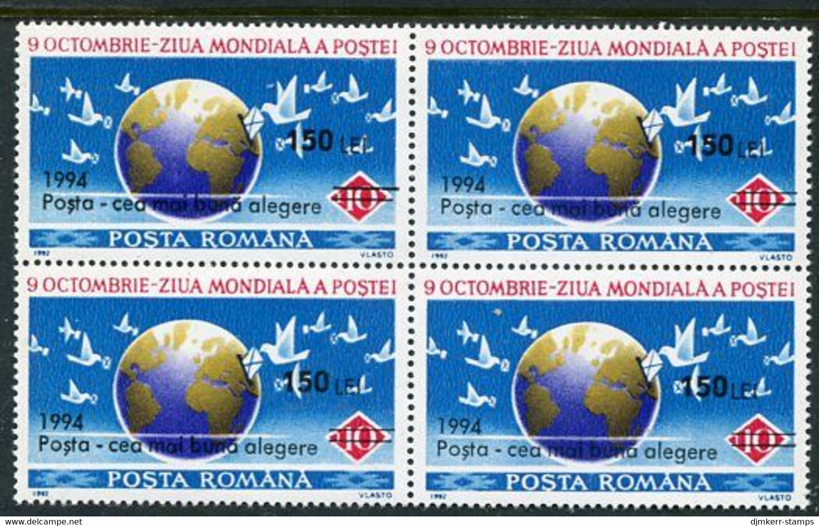 ROMANIA 1994 World Post Day Block Of 4 MNH / **.  Michel 5032 - Nuevos