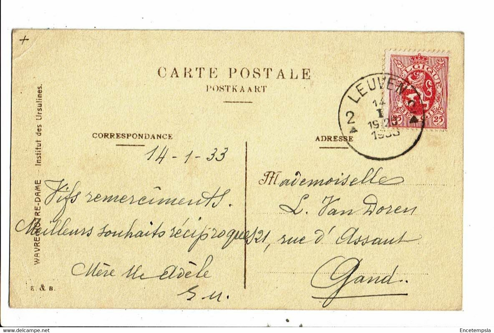 CPA-Carte Postale-Belgique-Wavre- Institut Des Ursulines-Le Parc -1933-VM21907dg - Wavre