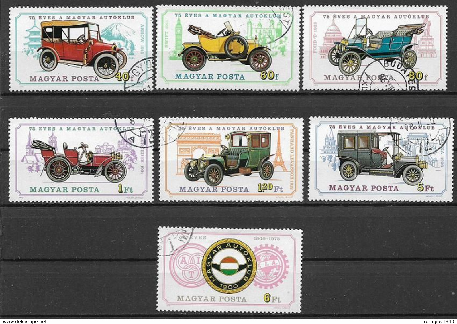 UNGHERIA 1975 ANNIVERSARIO DELLA FONDAZIONE MAGYAR AUTOKLUB YVERT. 2425-2431 USATA VF - Used Stamps