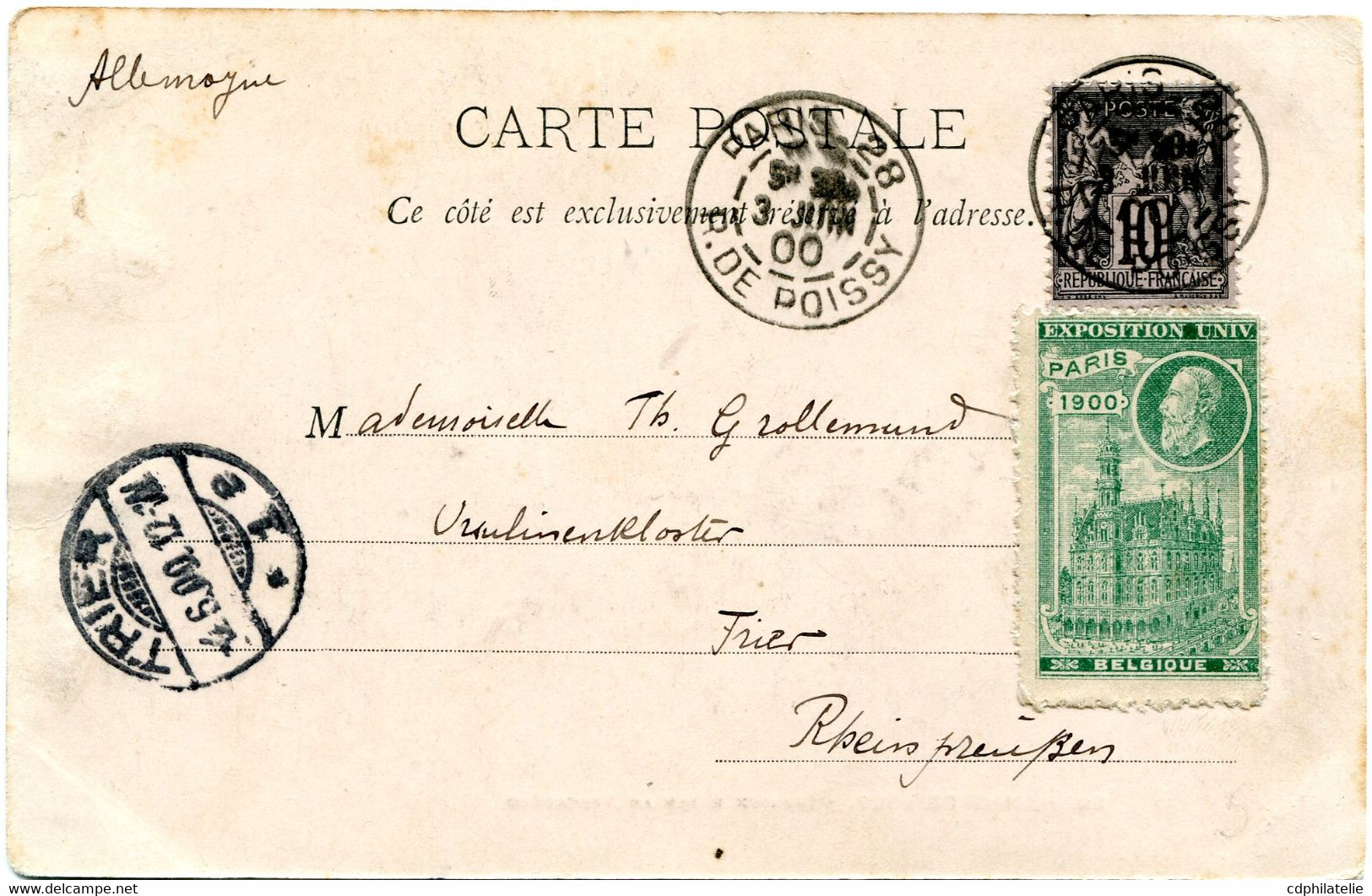 FRANCE CARTE POSTALE -EXPOSITION DE 1900 -SECTION RUSSE AU TROCADERO AVEC AU DOS VIGNETTE VERTE "EXPOSITION...BELGIQUE" - 1900 – Pariis (France)