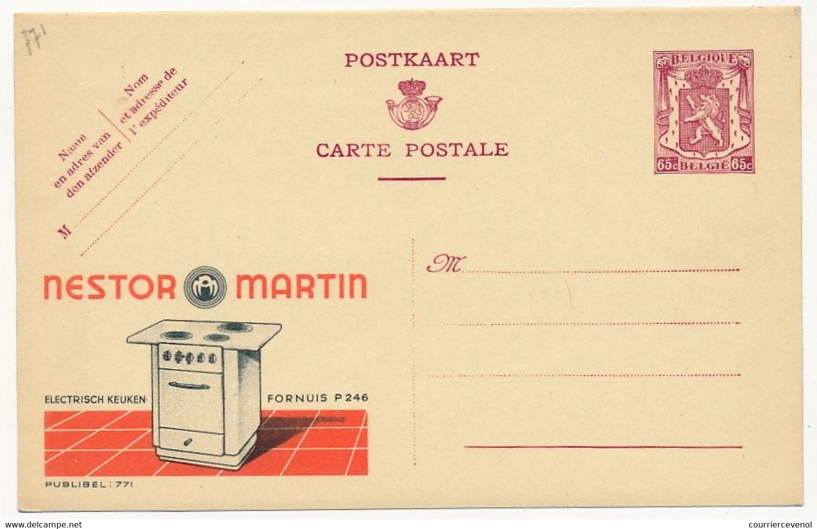 BELGIQUE => Carte Postale - 65c Publicité "Nestor Martin" - Publibel N°771 - Publibels