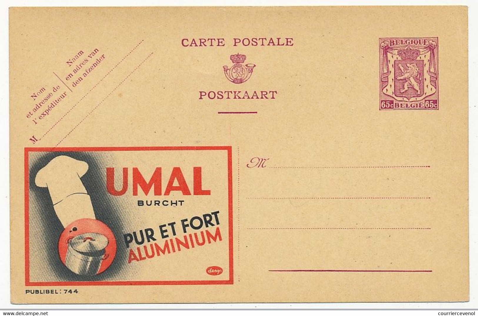 BELGIQUE => Carte Postale - 65c Publicité "UMAL Pur Et Fort Aluminium" - Publibel N°744 - Publibels