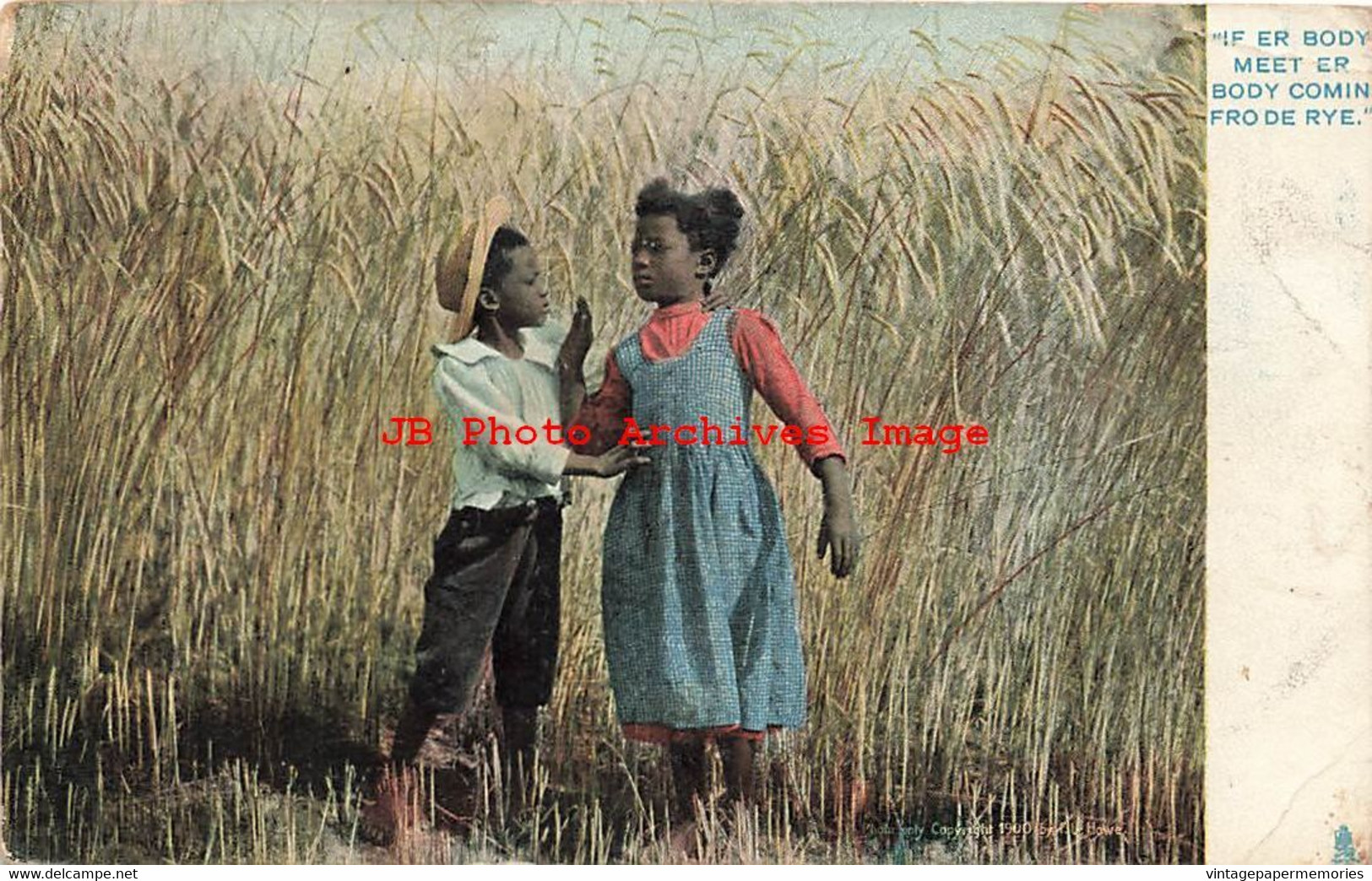 317357-Black Americana, Tuck No 2362, On The Old Plantation, Boy & Girl In Rye Field - Black Americana