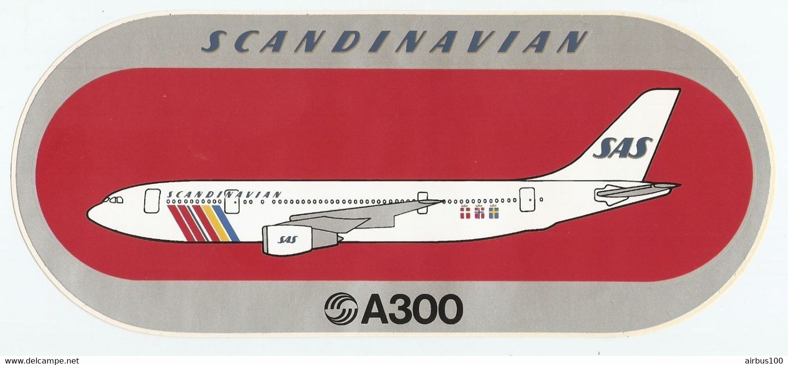 AUTOCOLLANT ADHÉSIF STICKER AVIATION AVION COMPAGNIE SCANDINAVIAN AIRBUS A300 - 9 X 21 Cm - Stickers