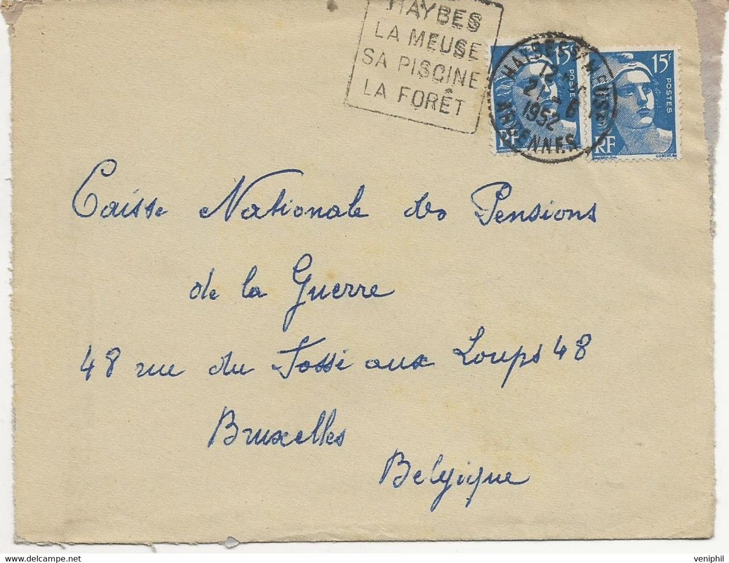 LETTRE OBLITERATION DAGUIN "HAYBES - LA MEUSE -SA PISCINE -LA FORET- ANNEE 1952 - Mechanical Postmarks (Other)