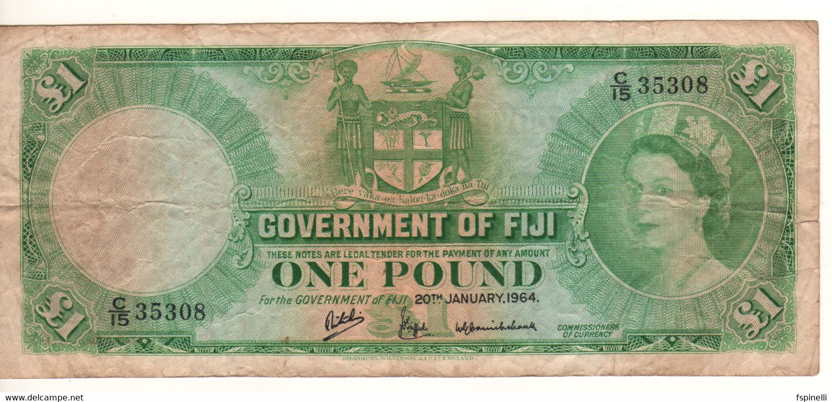 FIJI  1 Pound  P53f   Dated 20th January  1964   ( Queen Elizabeth II ) - Fiji