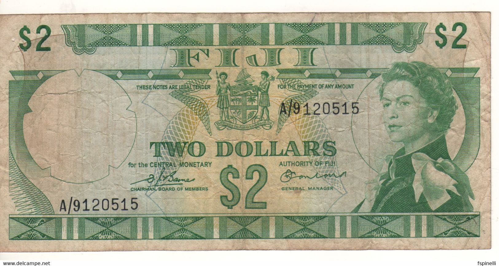 FIJI  2 Dollar   P72b      ( ND  1974   Queen Elizabeth II -  ) - Fidji